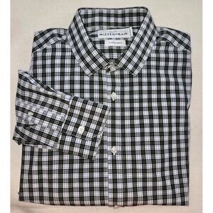 Mizzen + Main Leeward Men's XL Trim Fit Blue Black Plaid Long Sleeve Shirt